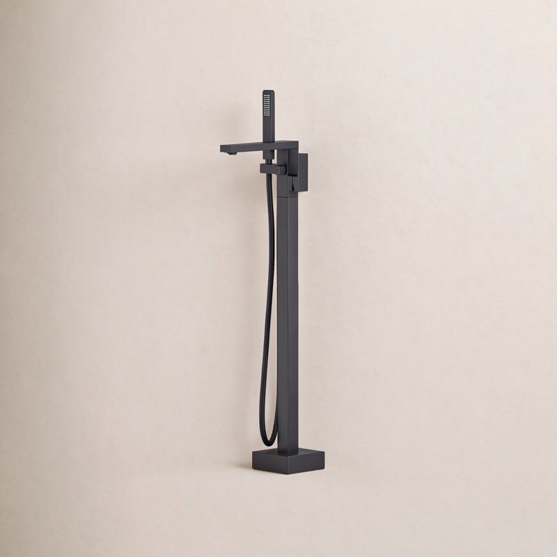 Cube Floor Tub Spout with Diverter, Matte Black