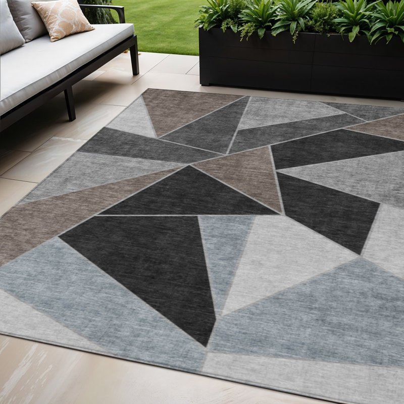 Tapis d'intérieur lavable à motif géométrique gris 5 pi x 8 pi