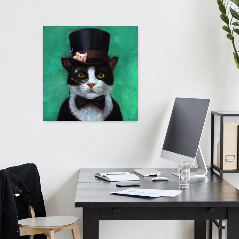 Art urbain contemporain de chat tuxedo, H 18 po x l 18 po