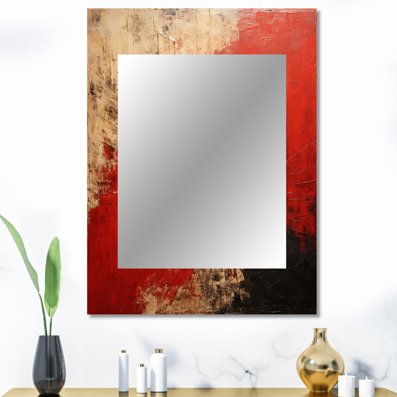 Red Ruby Rays - miroir de formes abstraites, miroir mural décoratif rouge, impression d'art en métal, 40 po x 30 po
