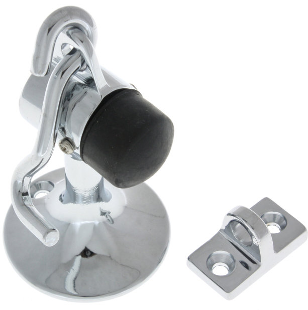 Canon Hook Solid Brass Floor Mount Stop, Polished Chrome