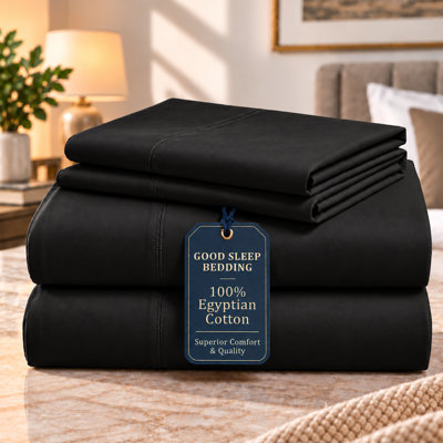 100% Egyptian Cotton 1000 Thread Count  Queen 4-Piece Sheet Set, Black