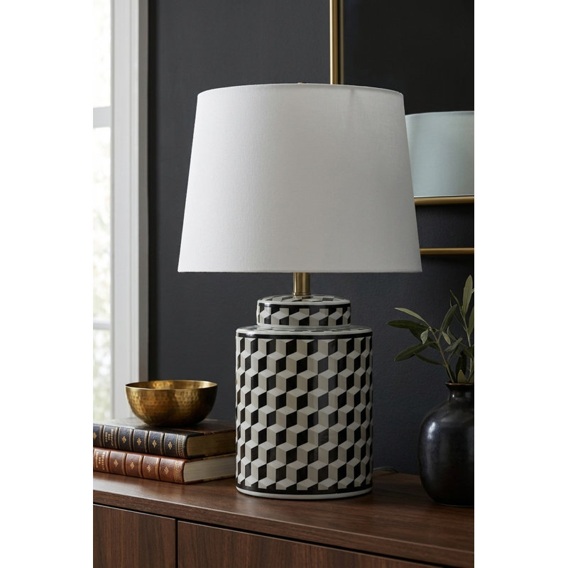 23" Black Multi Checkered Geometric Table Lamp