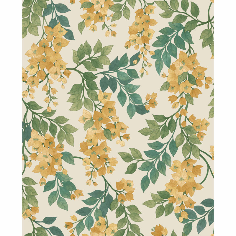 Seville Floral Wallpaper Roll, Green/Beige/Yellow