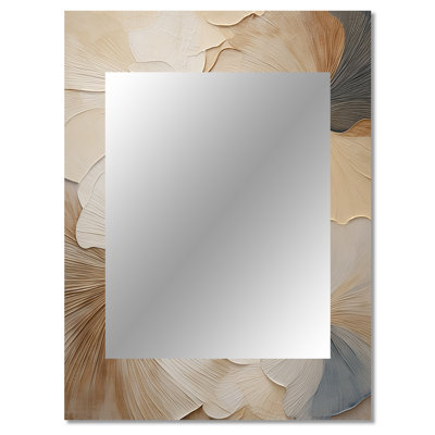 beige minimalism elegance in bloom - Flowers Large Mirror, Traditional Unique Wall Mirror Decor, Printed Metal Art