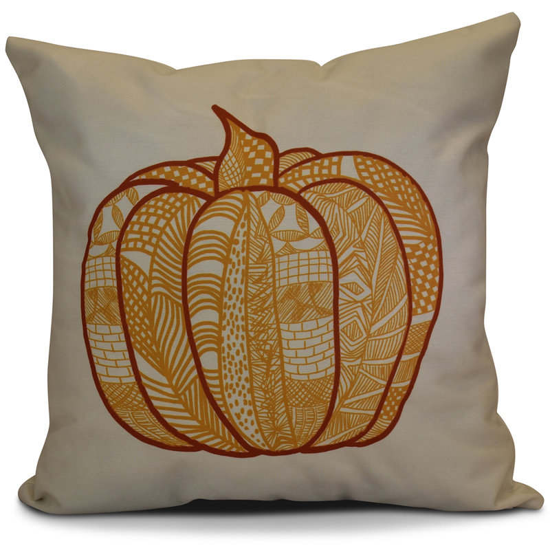 Flipping for Fall Pumpkin Patch Geometric Square Pillow Cover and Insert, 16" H x 16" W x 2" D, Gold