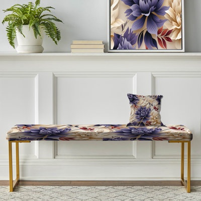 Floral Upholstered Gold Bench