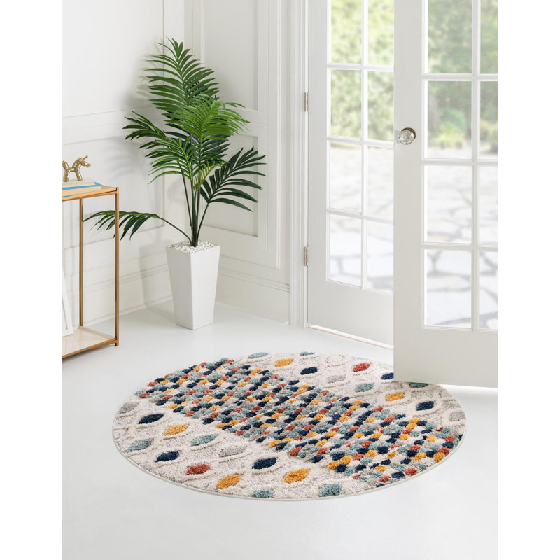 Enciso Geometric Asheville Area Rug, Round 7'