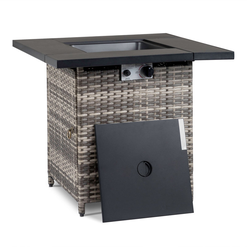 Table de foyer d'extérieur au propane en acier inoxydable avec couvercle sans couvercle H 24,8 po x l 28 po