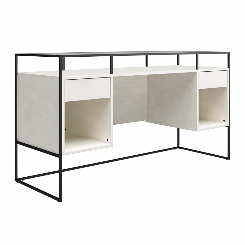Arreonna 139.7Cm W Rectangle Computer Desk with Cabinet, Plaster