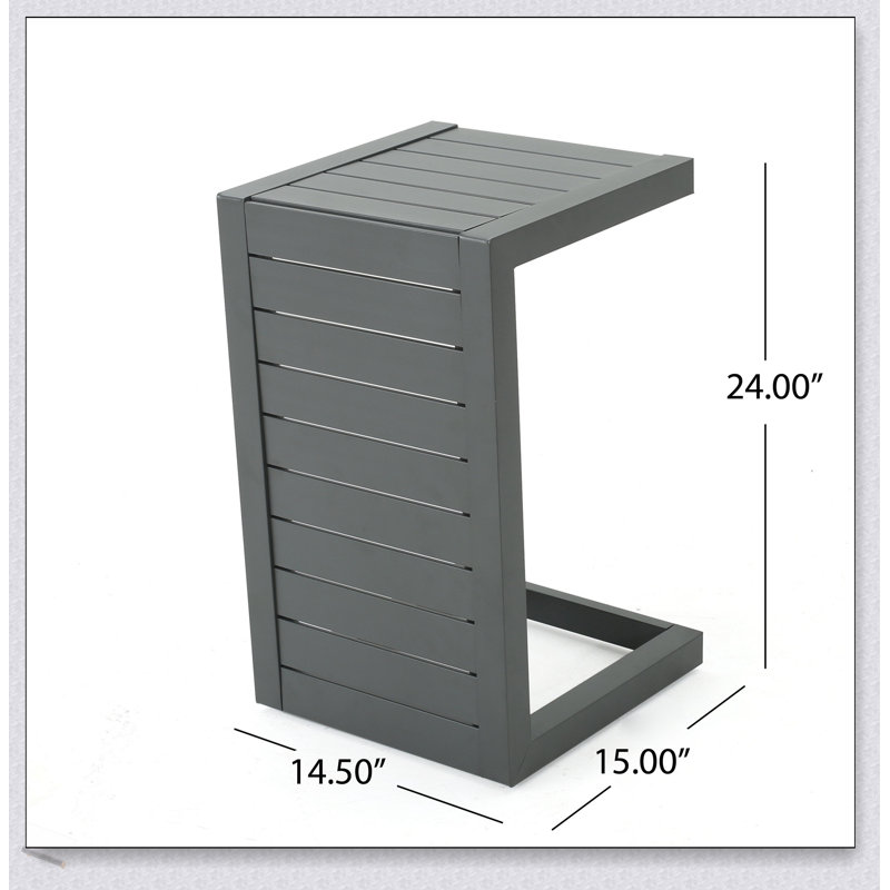 Table d'appoint CAPE CORAL ALU en forme de C en gris, résistante aux intempéries et peu encombrante pour une utilisation extérieure