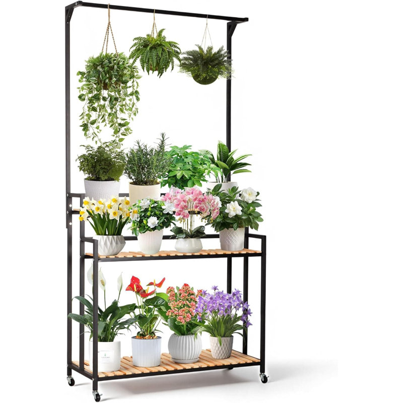 Support à plante à 3 niveaux avec panier à suspendre