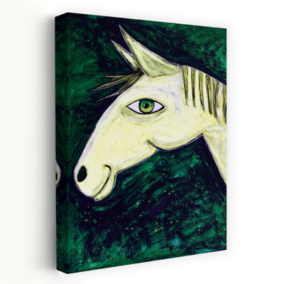 «Mystical Horse Gaze», art abstrait cheval rêveur, forêt moderne