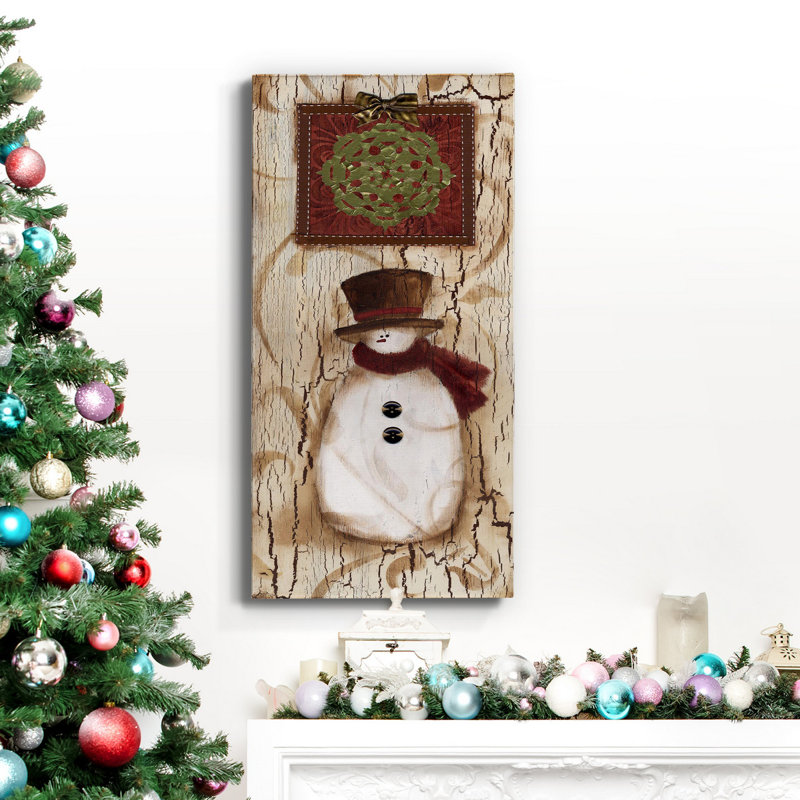 Toile tendue avec châssis de bonhomme de neige rétro - prêt à accrocher, H 16 po x l 8 po x P 1 po