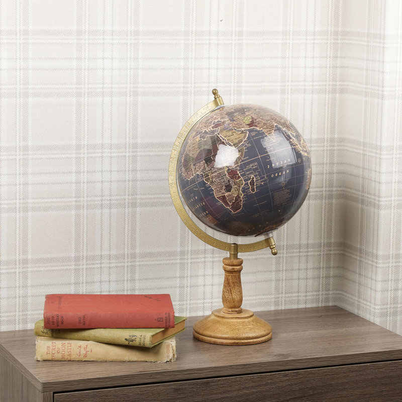 Wood Tabletop Globe, 37cm H x 20cm W x 20cm D