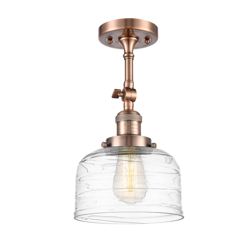 Franklin Restoration Large Bell - 1 Light 8" Sconce, Antique Copper, LED, Clear Deco Swirl