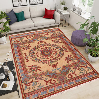 Tapis beige / rouille en laine Bohème Ziegler Parmita - 6 pi 1 po x 9 pi 0 po