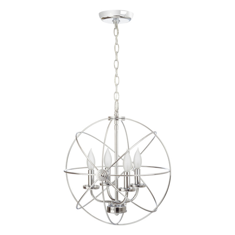 Lustre moderne sphère / orbe 4 lumières Gracie Oaks Aarno 15, finition chrome