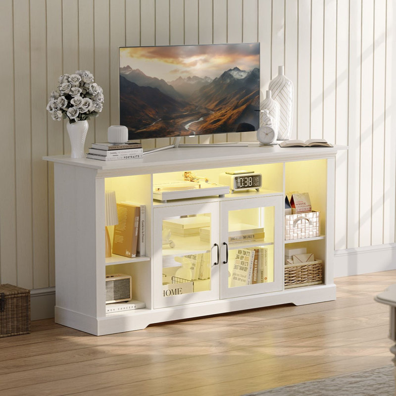 Tv Stand For Tvs Up To 70" With Open Shelves And Cable Management, White