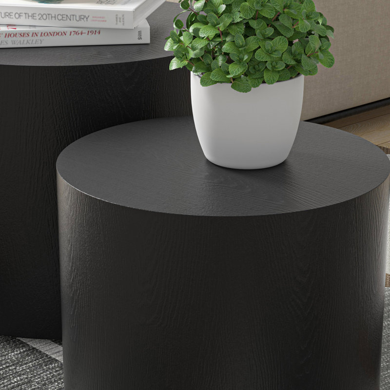 Table basse ronde en bois, Noir mat