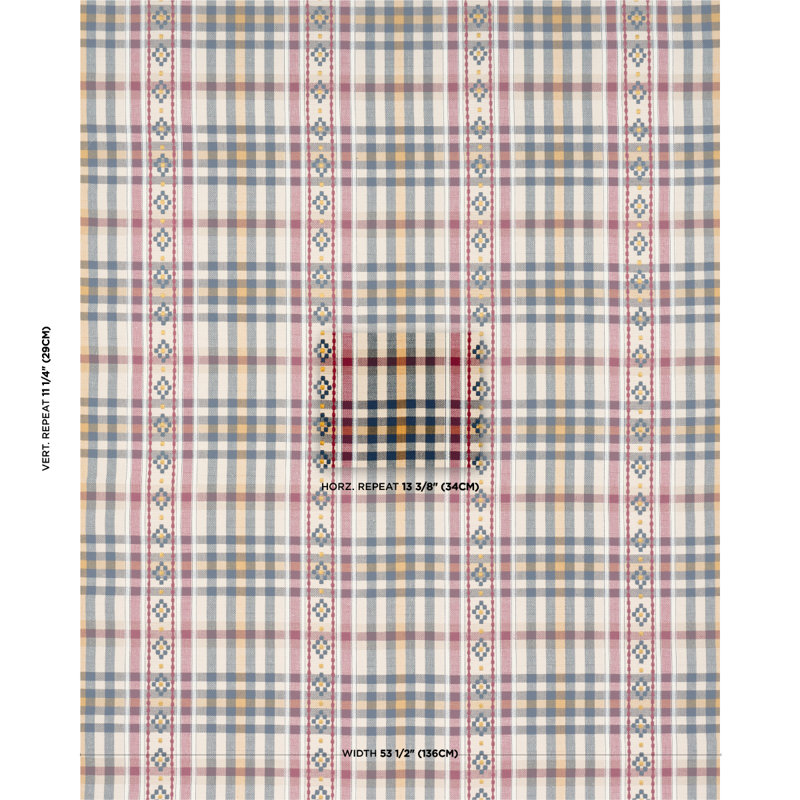 Hutton Check Fabric, Rouge/Navy