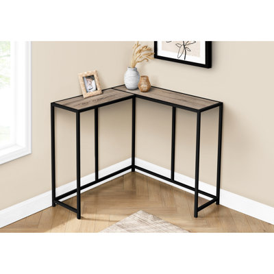 Console moderne en stratifié taupe pour le salon, la chambre à coucher - Style d'angle étroit avec table en métal noir robuste et brun