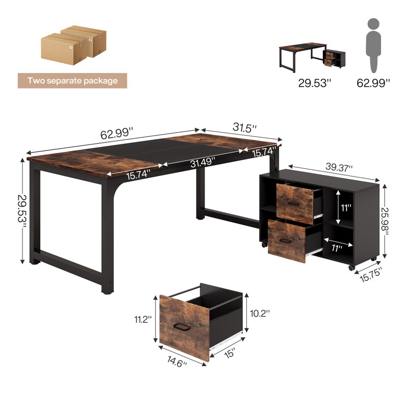 Bureau de direction 63 po avec classeur mobile