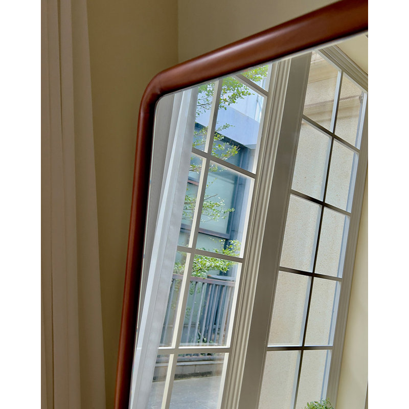 Simple And Retro Wooden Frame Wicker Full-Length Mirror