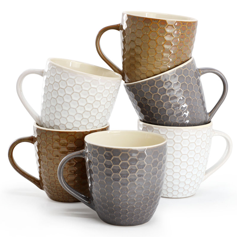 6 pièces 15 oz. Ensemble de tasses, couleurs assorties, Brun / blanc / brun clair