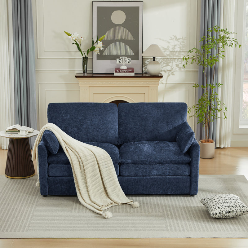 Drago 58'' Modern Square Arm Loveseat Sofa, Blue