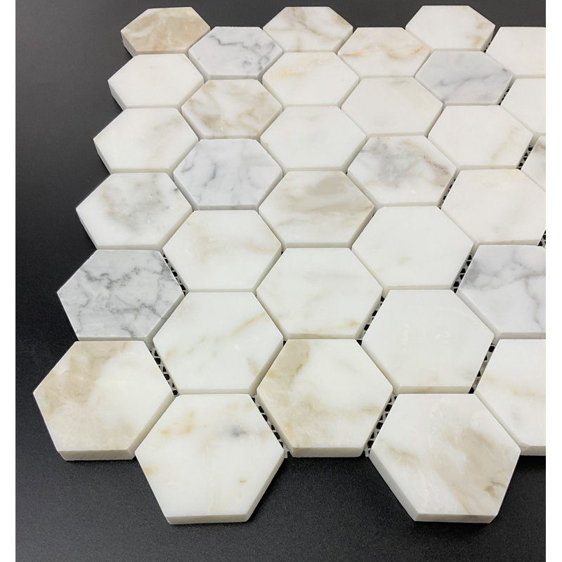 2 in. x 2 in. Honeycomb Polished Marble and Stone Tile, Calacatta