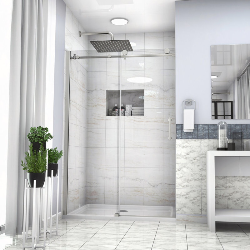 Shower Door 48" W X 76"H Single Sliding Shower Enclosure, 5/16" (8Mm), Chrome