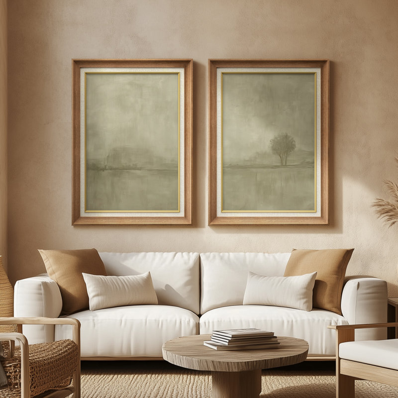 «Mute Minimal Horizon Soft», ensemble de 2 reproductions d'art murales encadrées de qualité supérieure sur papier 26 po x 36 po