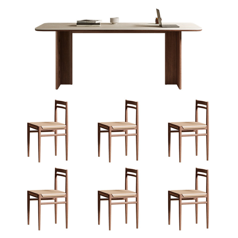 Simple retro rectangular dining table set, 29.5"H x 86.6"L x 39.3"W