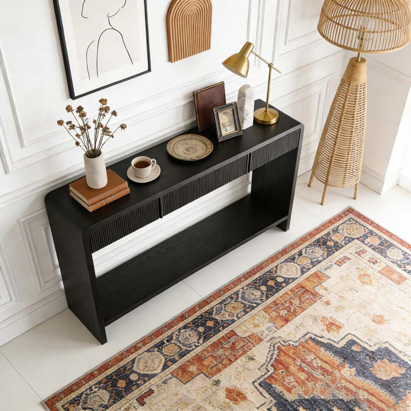 3-Drawer Console Table with Vertical Slats, Black