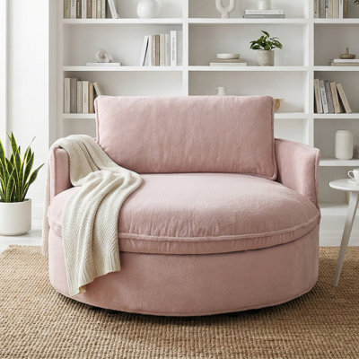 Fauteuil d'appoint pour fauteuil, tonneau rond 59,1 po pour salon, chambre à coucher, bureau et hôtel, rose