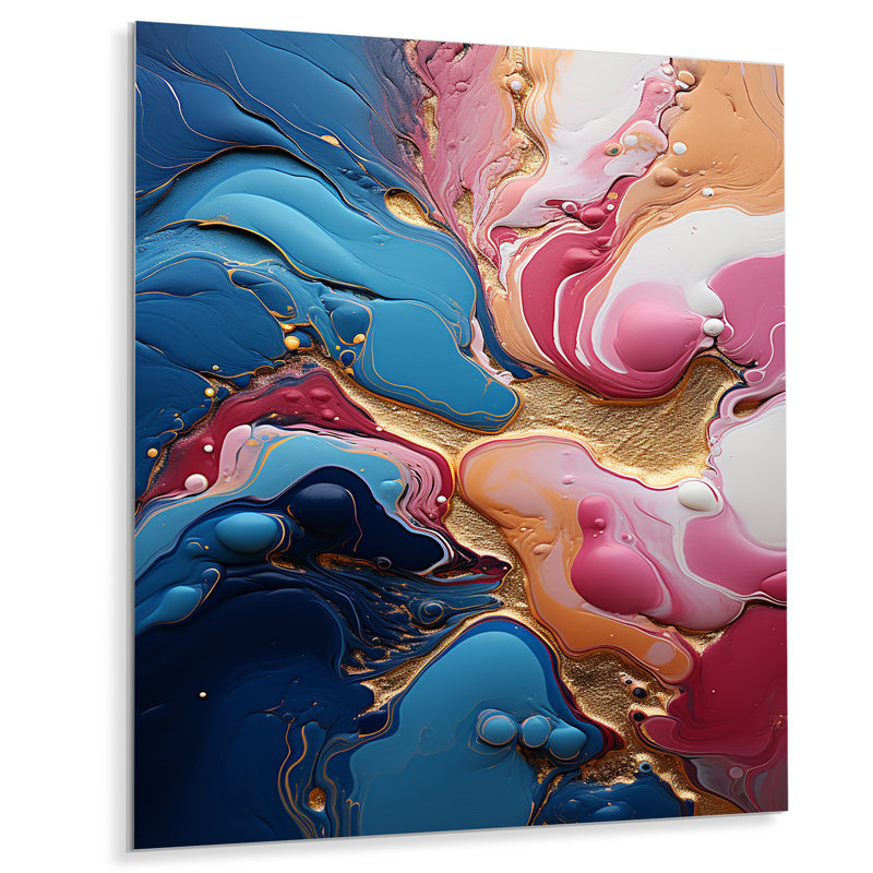 Trippy rose bleu abstrait liquide encre IV - encre liquide abstrait, art mural en métal, H 32 po x l 16 po x P 1 po