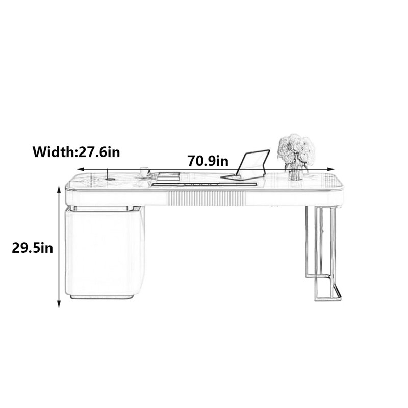 Bureau moderne en ardoise avec coins arqués, H 29,5 po x l 70,9 po x P 27,6 po