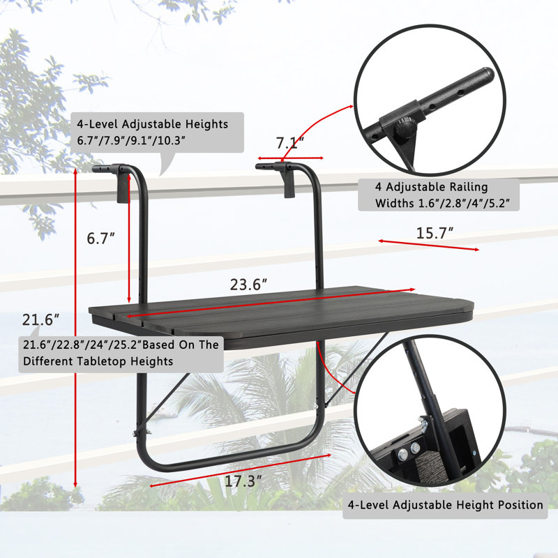 Table de balcon pliante Burgel, Noir