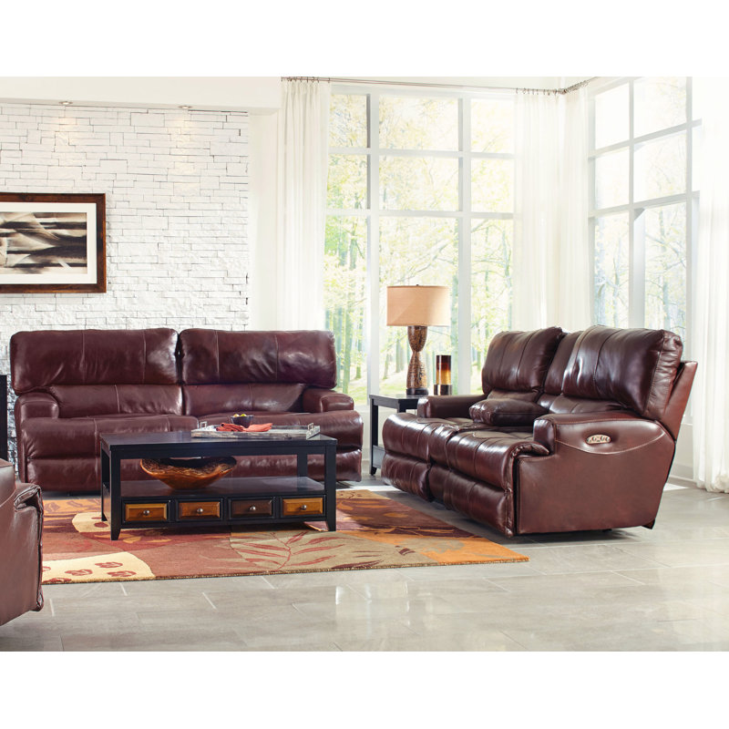 Ensemble de salon inclinable en cuir véritable 2 pièces