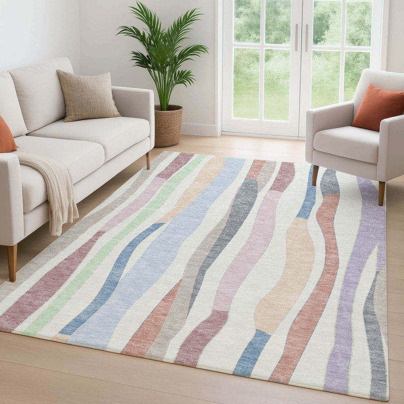 Premium Machine Washable Mayfield AMF2188 Striped Rug, Pearl, 9' x 12'