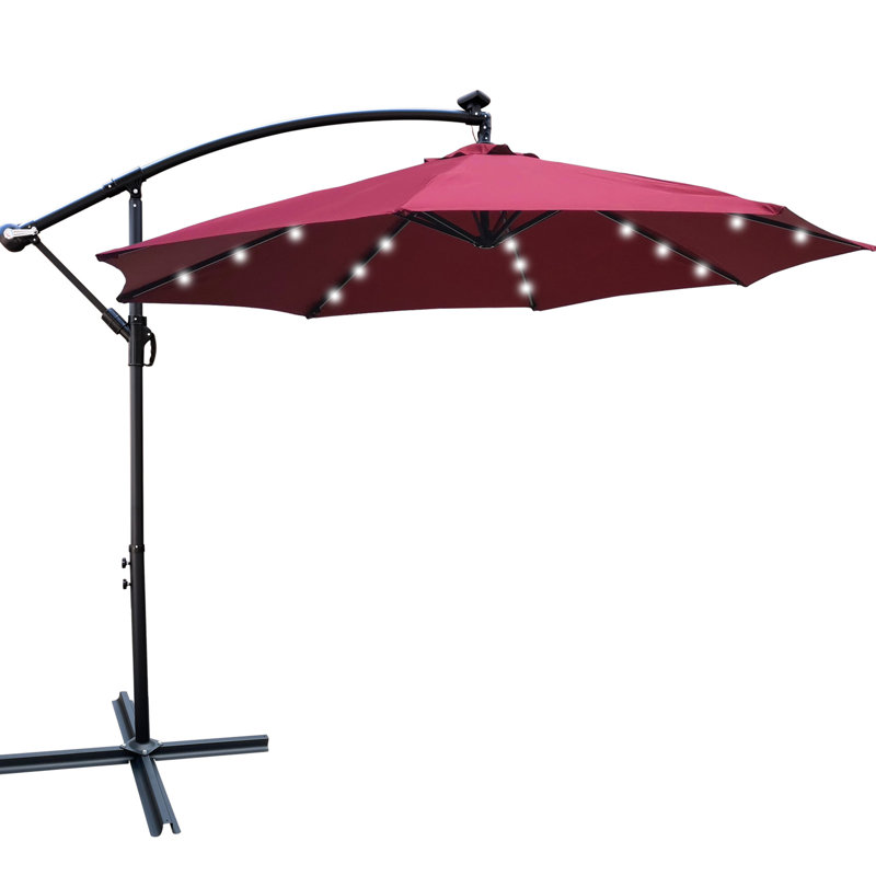 Parasol à énergie solaire 10 pi - imperméable, 8 nervures, manivelle facile, base transversale stable pour terrasse de jardin, arrière-cour, piscine, brise-vent