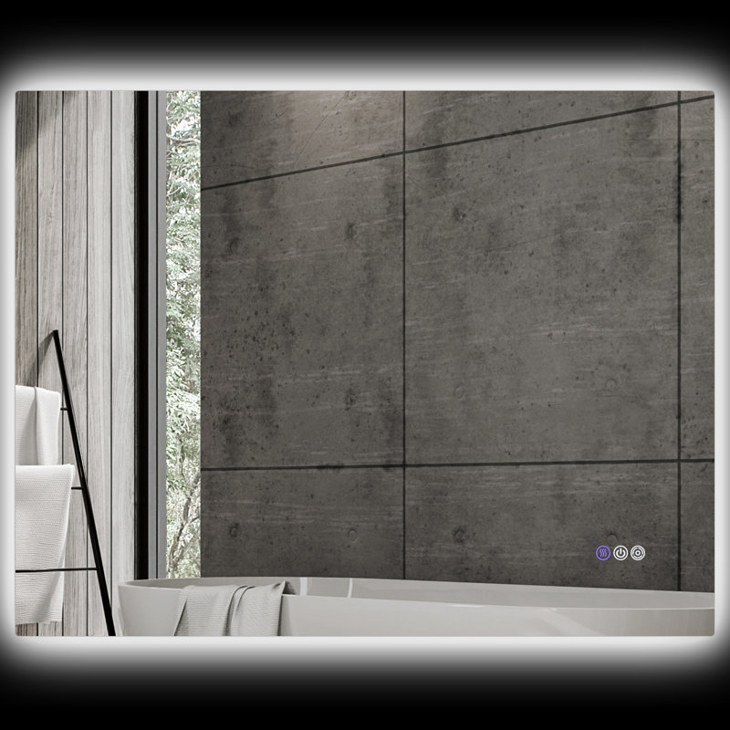 Miroir de salle de bain 39 po x 32 po avec lumières à DEL, fonction de brouillard, fonction mémoire, intensité variable, fixation murale, température de couleur réglable, positionnement horizontal / vertical, verre transparent, miroir en alliage d'aluminium, brouillard,