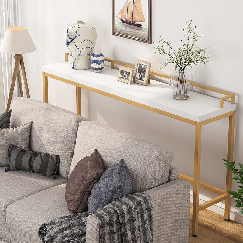 70.9 Inch Extra Long Console Table Behind Sofa Couch, Gold, White