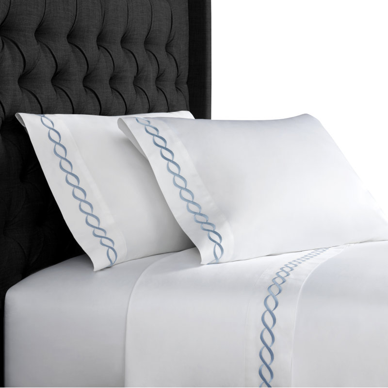 Barden Sateen Geometric Sheet Set, Full Sheet Set with 2 Pillowcases, Blue/White