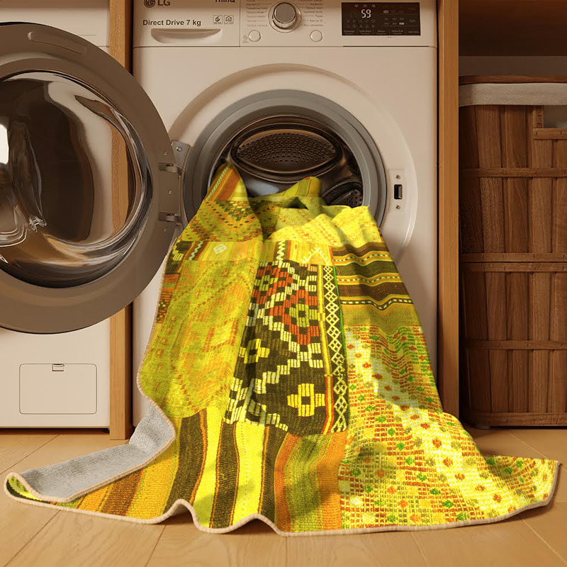 Tapis contemporains jaunes lavables à la machine 560, Rectangle 5 pi x 7 pi