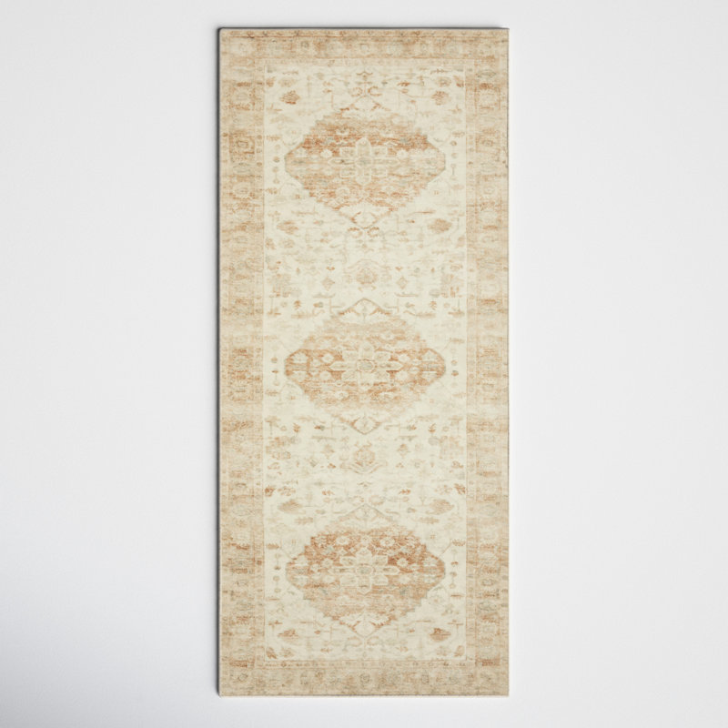 Tapis oriental ivoire, Tapis de couloir 2 pi 2 po x 5 pi