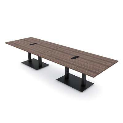 Table de conférence rectangulaire avec base en métal double | Unité électrique