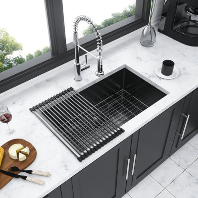 Gunmetal Black Undermount Kitchen Basin - 32" X 19", Stainless Steel, 10 Inch Deep Single Bowl With Soundproof Feature For Quiet Cooking Sink 19" 10", Pads Environment