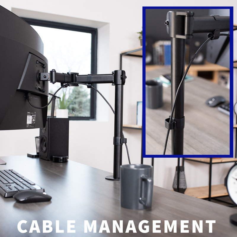 Black Adjustable Single Monitor Desk Mount with Cable Management